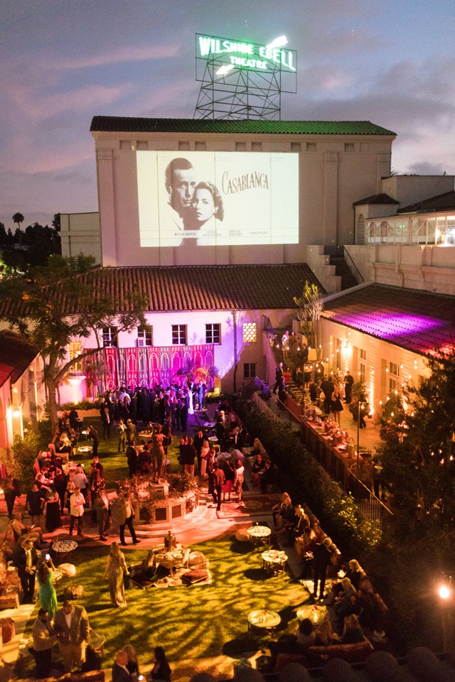 wall projection of the classic movie Casablanca in The Garden of The Ebell of Los Angeles