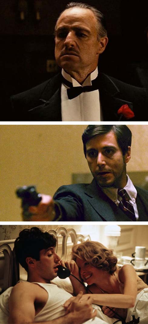 Marlon Brando, Al Pacino, and Diane Keaton in "The Godfather"